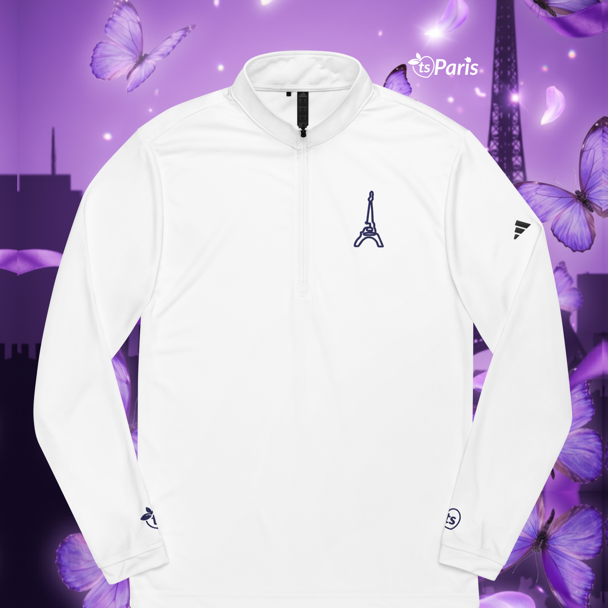 adidas® by tsgabrielle® • Homme • Paris - La Tour Eiffel • Pullover à fermeture quart de tour • Blanc