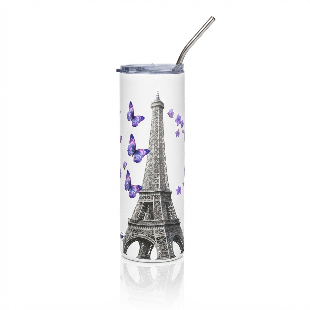 tsgabrielle® • Parijs - De Eiffeltoren • Tumbler • Roestvrij staal • Wit • 20 oz