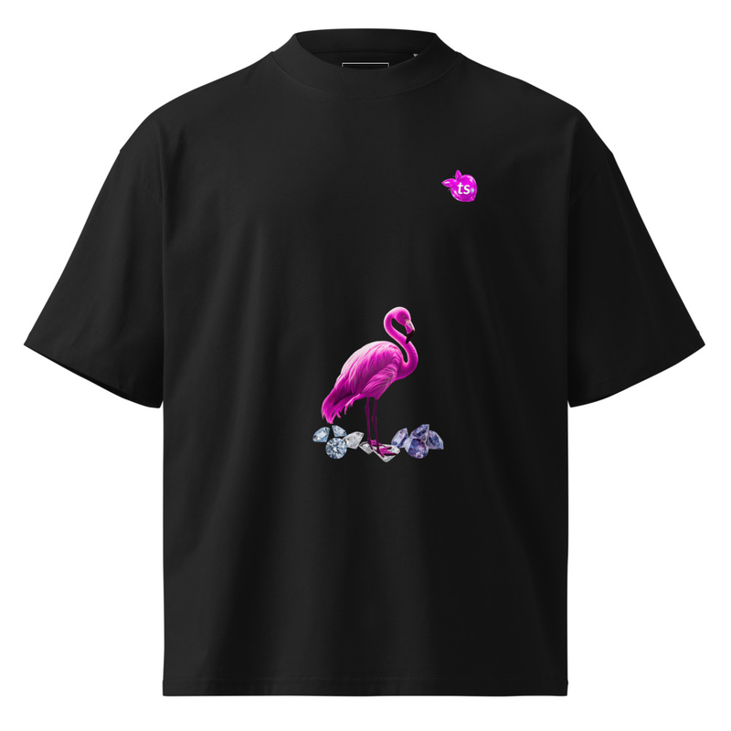 tsgabrielle® • Pour Lui • Flamant Rose • T-Shirt Col Roulé Oversize • Noir • Coton Bio