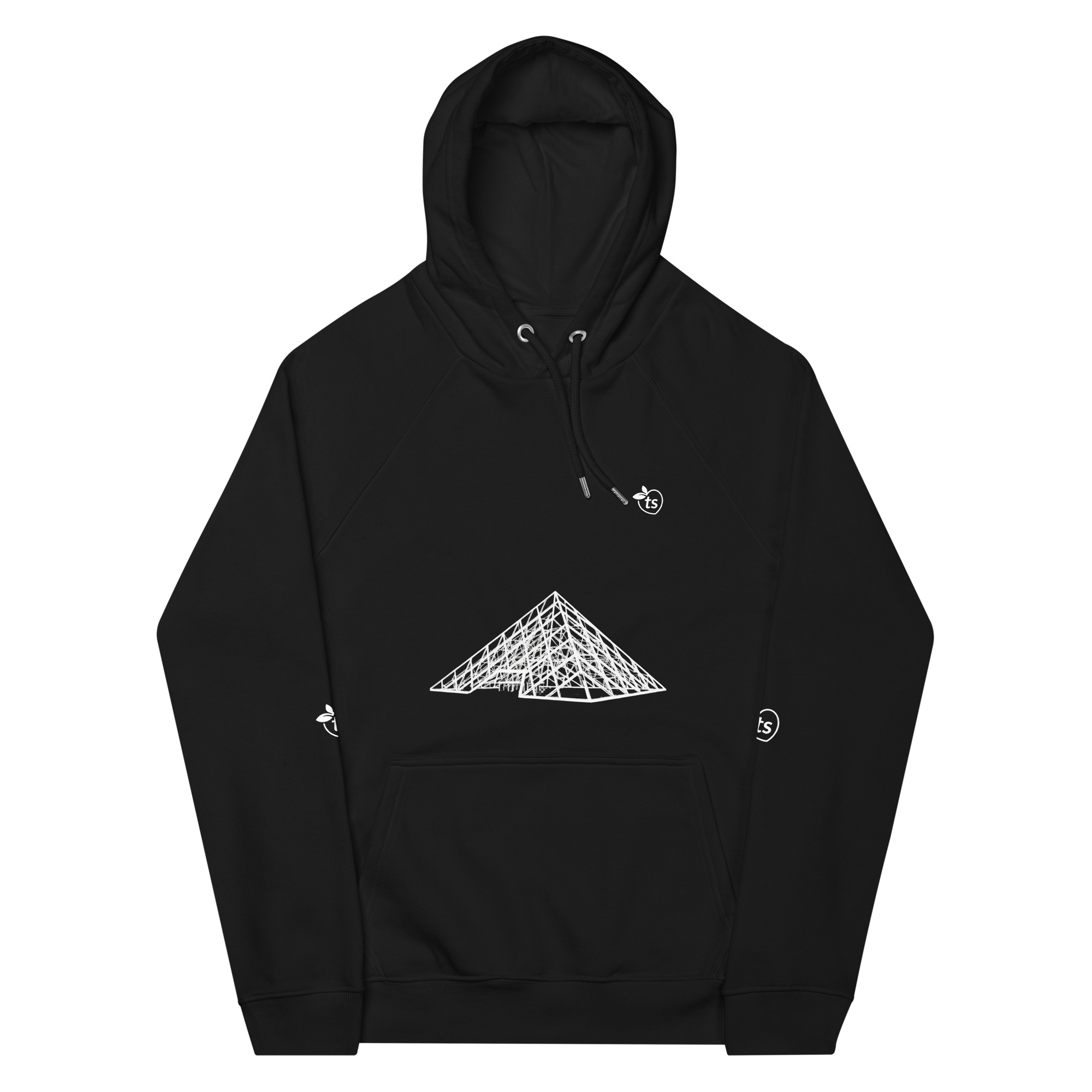 tsgabrielle® • Voor Hem • Parijs - De Louvre-Piramide • Eco Raglan Hoodie • Zwart