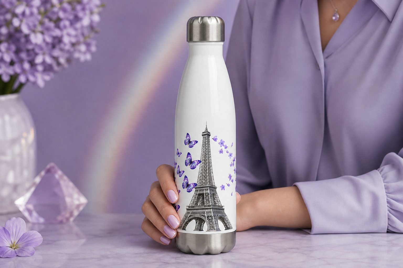 tsgabrielle® • Parijs - De Eiffeltoren • Waterfles • Wit • Roestvrij Staal • 17 oz - View 14
