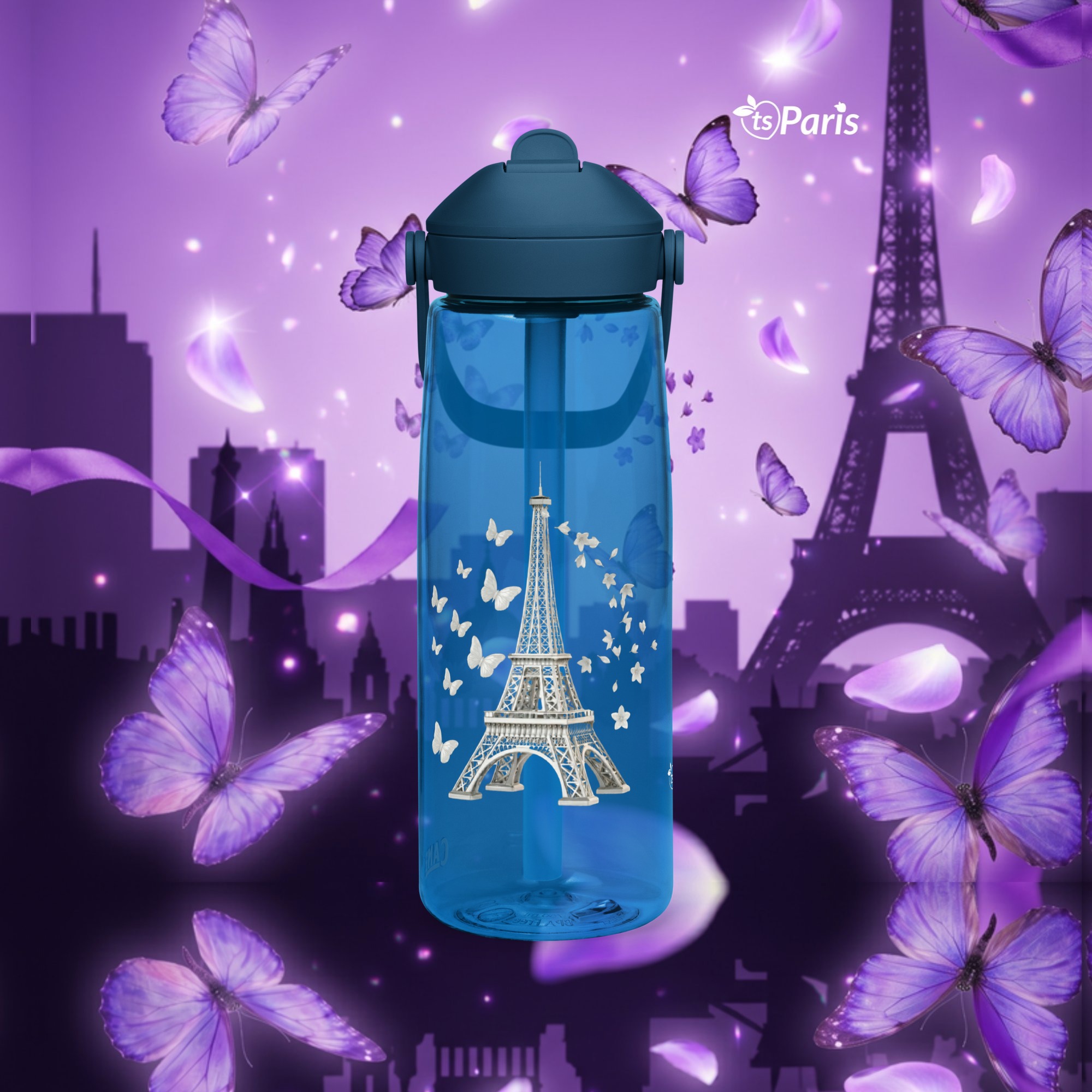 CamelBak® Eddy® by tsgabrielle® • Paris - La Tour Eiffel • Gourde Sportive • Paille Rabattable • 3 Couleurs • 74 cl - Oxford Blue - View 4