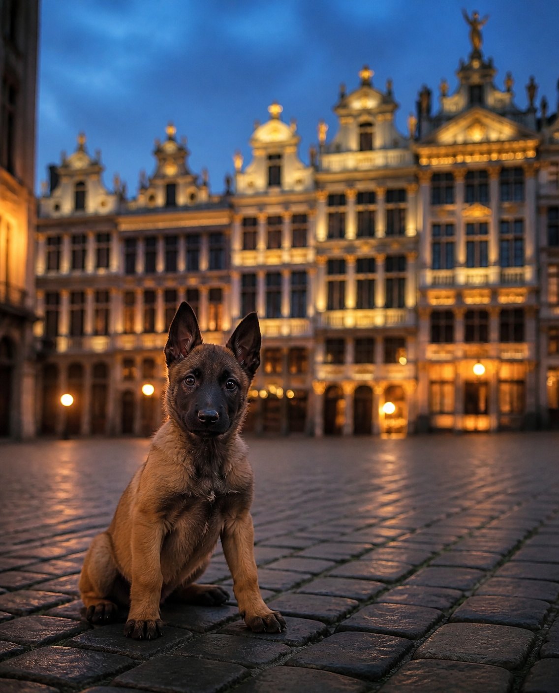 Bruxelles, Belgique · Le lieu derrière le chiot malinois.